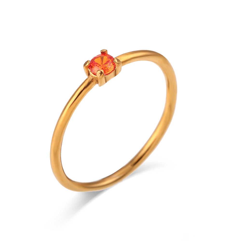 Minimalist Thin Band Ring Stainless Steel 18K Gold Plated Colorful Zircon Birthstone Stackable Jewelry For Women - View 4