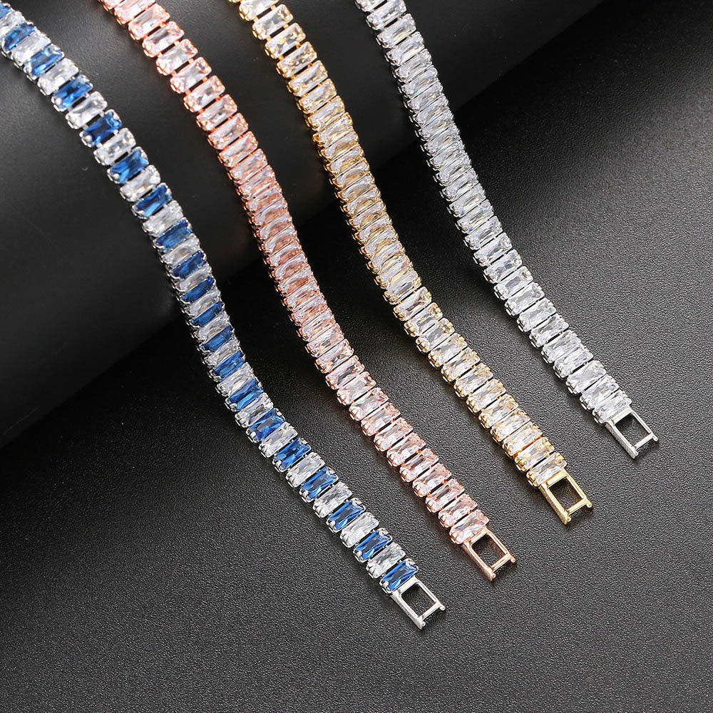 Baguette Cut Rectangular Cubic Zirconia Tennis Bracelet Copper Gold Plated Fashion Jewelry For Women Elegant Sparkling - View 2