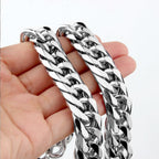 Cuban Link Chain Necklace Bracelet Stainless Steel Punk Heavy Duty Flat Polished Jewelry For Men Women