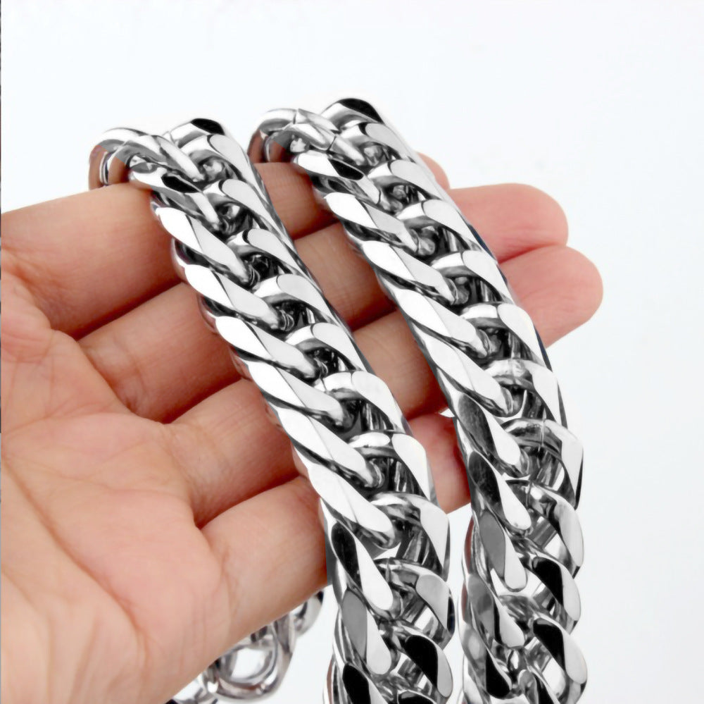 Cuban Link Chain Necklace Bracelet Stainless Steel Punk Heavy Duty Flat Polished Jewelry For Men Women