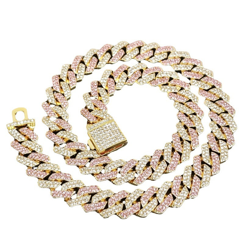 Hip Hop Cuban Chain Necklace Alloy Rhinestone Iced Out Colorful Streetwear Jewelry For Men Women - View 5
