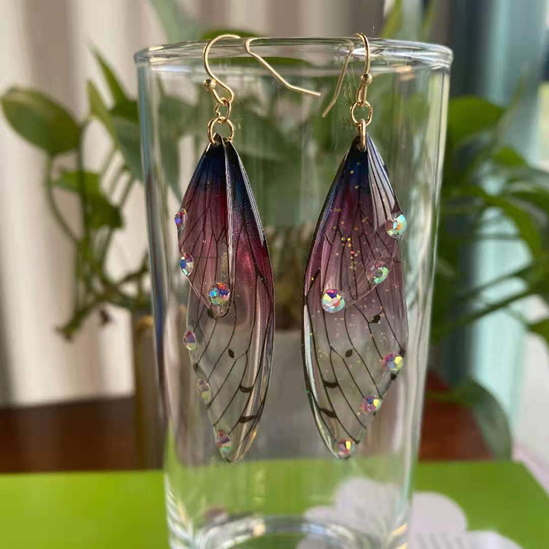 Butterfly Wing Drop Earrings Gradient Resin
