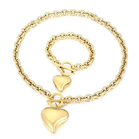 Heart Pendant Necklace And Bracelet