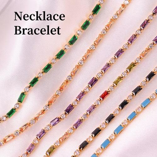 Colored Zircon Tennis Necklace Copper 18K Gold Plated Emerald Cut Rectangular Round Stones Choker Jewelry For Women - View 2