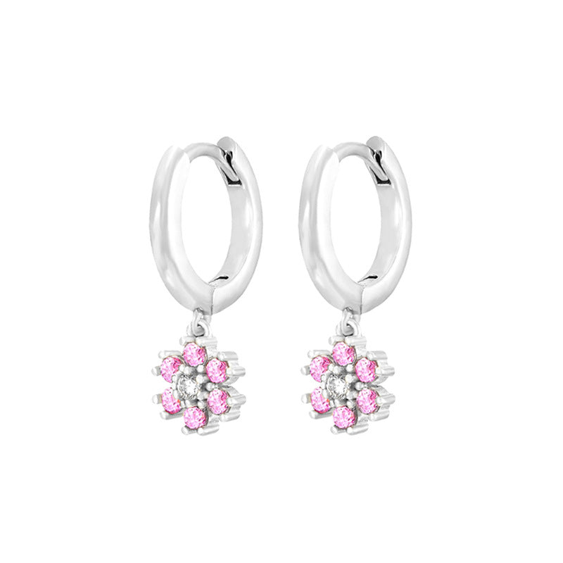 Fashion Zircon Earrings Brass Jewelry Hoop Ear Cuff Flower Drop Women Elegant Decorative Accessories - View 4