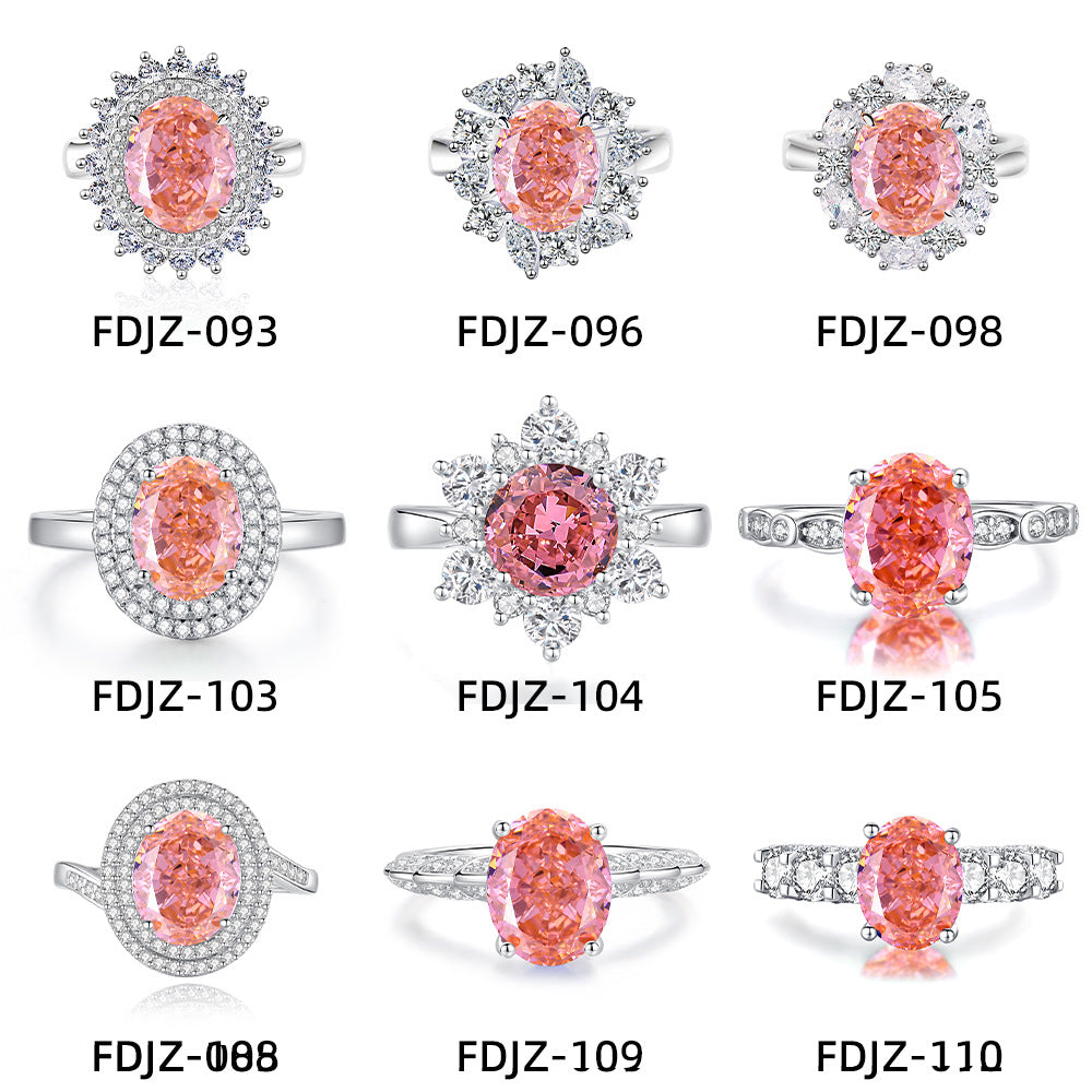 S925 Sterling Silver Ring Padparadscha Pink Gemstone Halo High Carbon Diamond Elegant Jewelry Wedding Engagement For Women - View 2