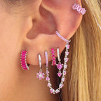 Fashion Zircon Earrings Brass Jewelry Hoop Ear Cuff Flower Drop Women Elegant Decorative Accessories
