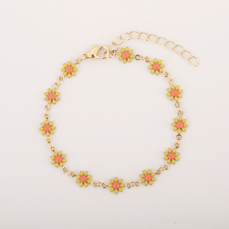 Daisy Flower Bracelet For Women Copper Gold Plated Enamel Colorful Heart Pendant Adjustable Extension Chain Fresh Jewelry - View 3