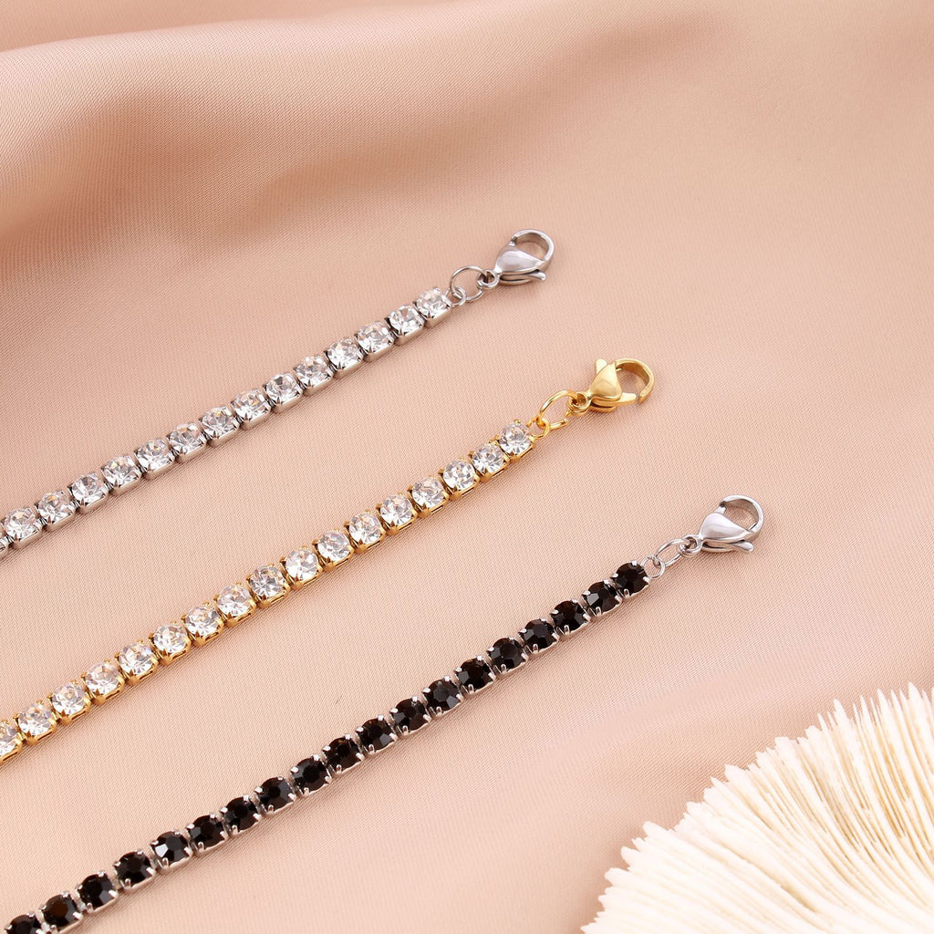 Stainless Steel Tennis Bracelet Necklace Round Zircon Inlaid Adjustable Jewelry Gift For Unisex Minimalist Elegant - View 3