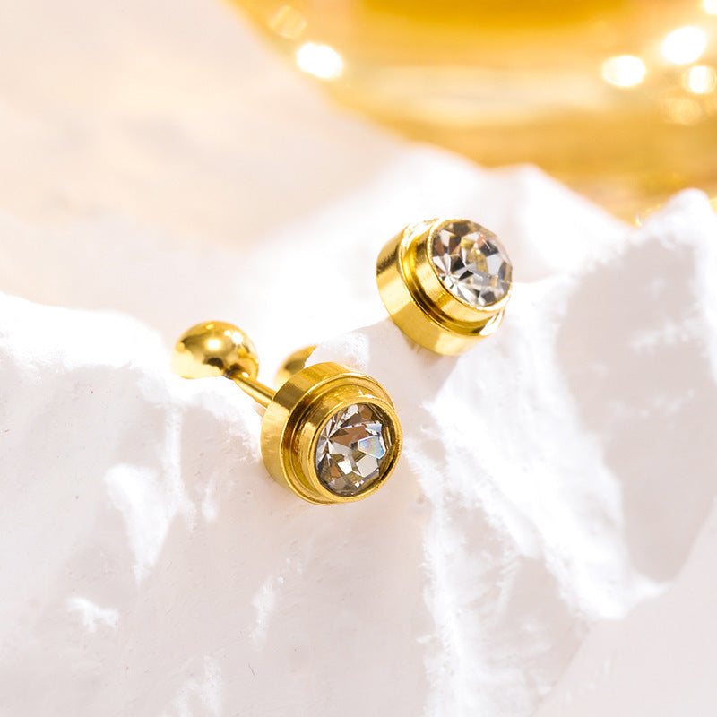 Adjustable Single-Zircon Titanium Steel Set — Bracelet, Necklace & Earring, 18K Gold