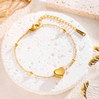 Heart Link Couple Bracelet — Titanium Steel, 18K Gold/Silver, INS Minimalist