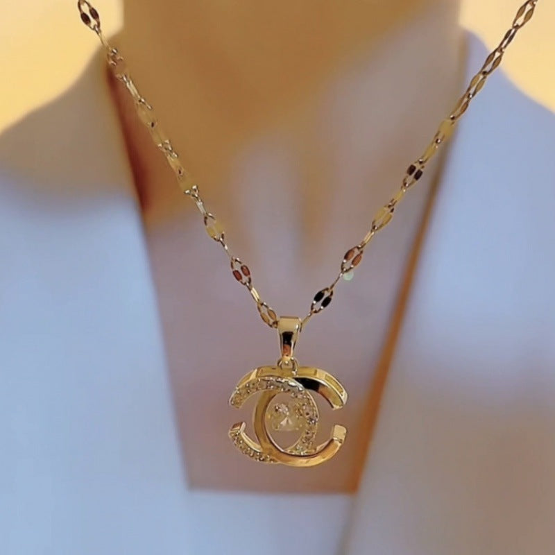 Double-C Pendant Necklace — Trendy Light Luxury, Rose Gold & Gold