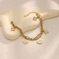 18K Gold Plated White Shell Clover Heart Flower Bracelet — Titanium Steel