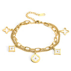 Four-Leaf Clover White Shell Bracelet — 18K Gold Plated Titanium Steel