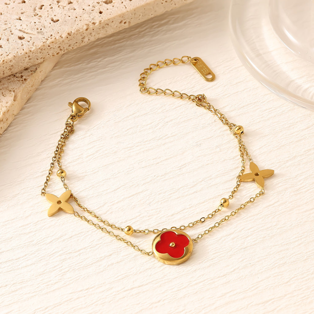 Four-Leaf Clover Titanium Steel Bracelet — 18K Gold Plated, INS Fashion, Fade-Resistant