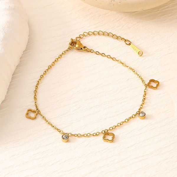Star Moon Heart Clover Titanium Steel Bracelet — 18K Gold Plated