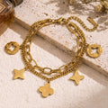 Gold Openwork Four-Leaf Clover Tassel Bracelet — Titanium Steel, 18K Gold, Light Luxury