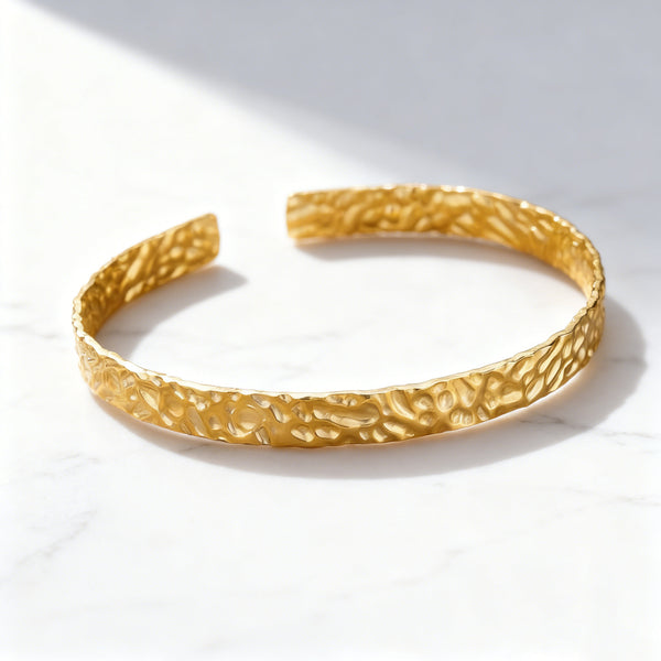 Textured Open Bangle — 304 Stainless Steel, French Retro, 2 Finishes