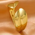 Flower Scallop Irregular Stainless Steel Open Bangle — Polished Striped Design