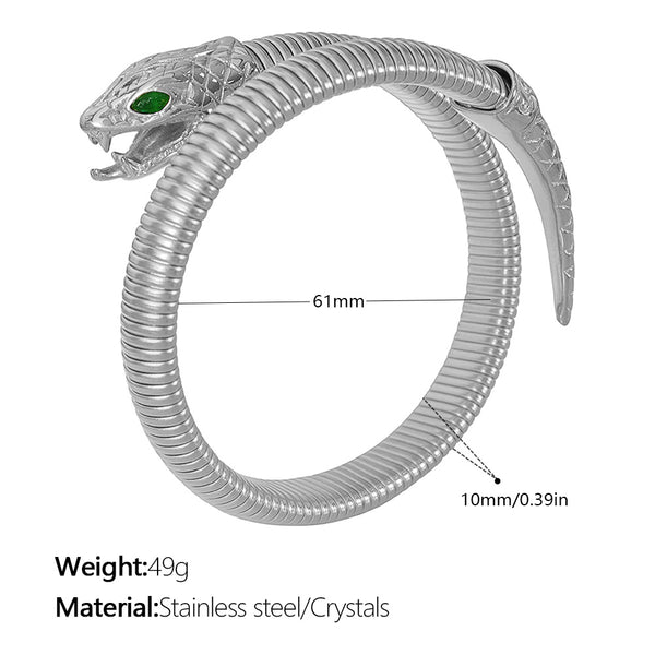 Serpent Wrap Stretch Bangle — Stainless Steel, Zircon Set, Gold & Silver