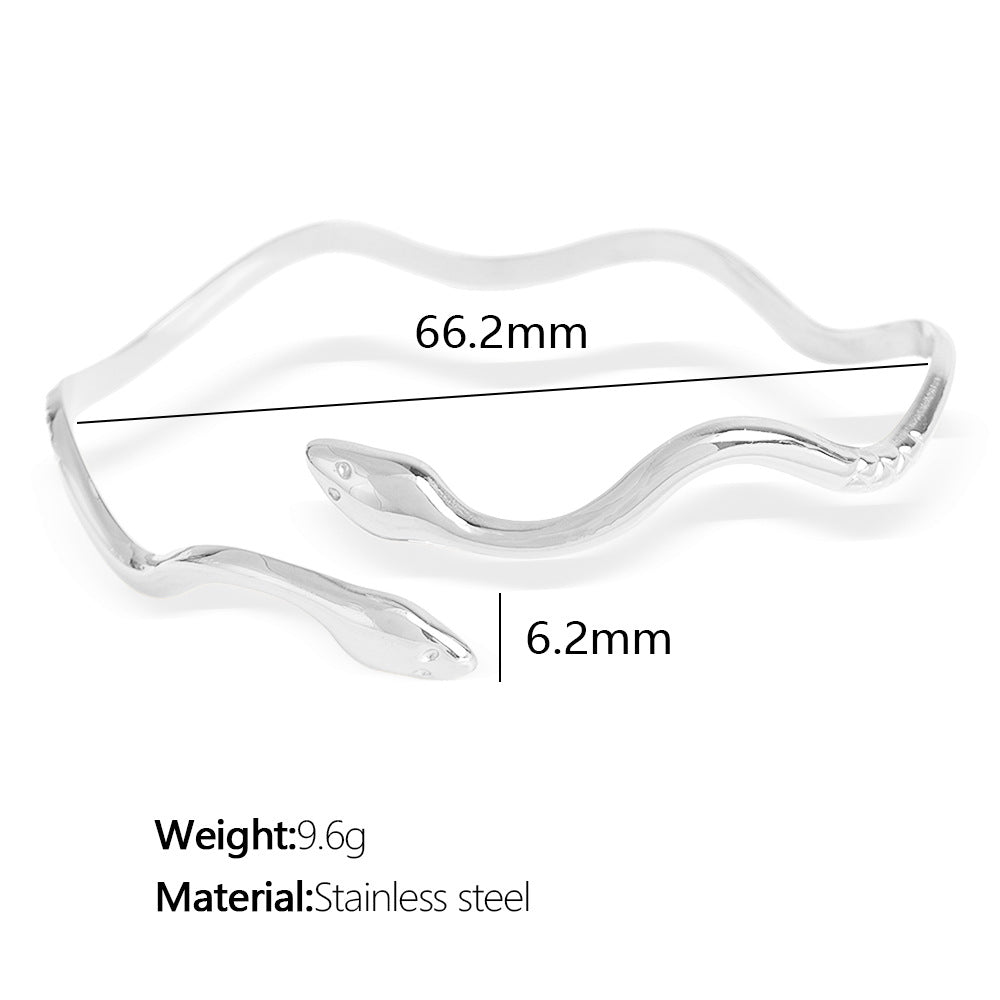 Serpent Wave Open Bangle — Stainless Steel, Water-Ripple Design, Gold & Silver