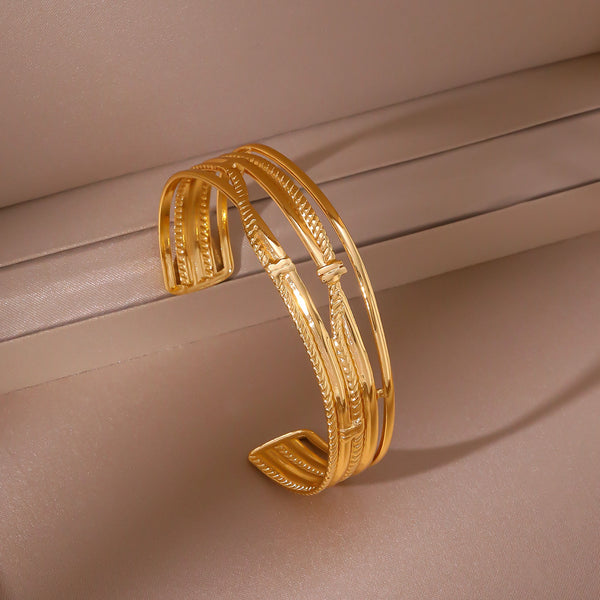 Titanium Steel Bangle Bracelet — 18K Gold Plated, 19 Styles, Fade-Resistant