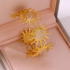 Sunflower Enamel C-Shape Open Bangle — Stainless Steel, French Vintage, Fade-Resistant