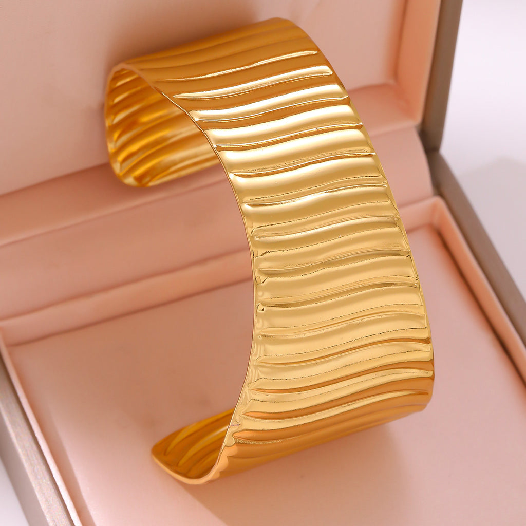 Statement 304 Stainless Steel Open Bangle — Wide, Trendy, High-End