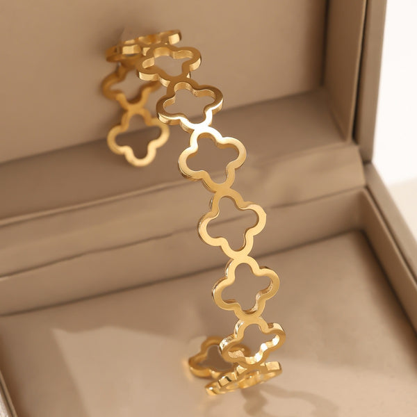 Zircon Crystal Titanium Steel Bracelet — 18K Gold Plated, Light Luxury