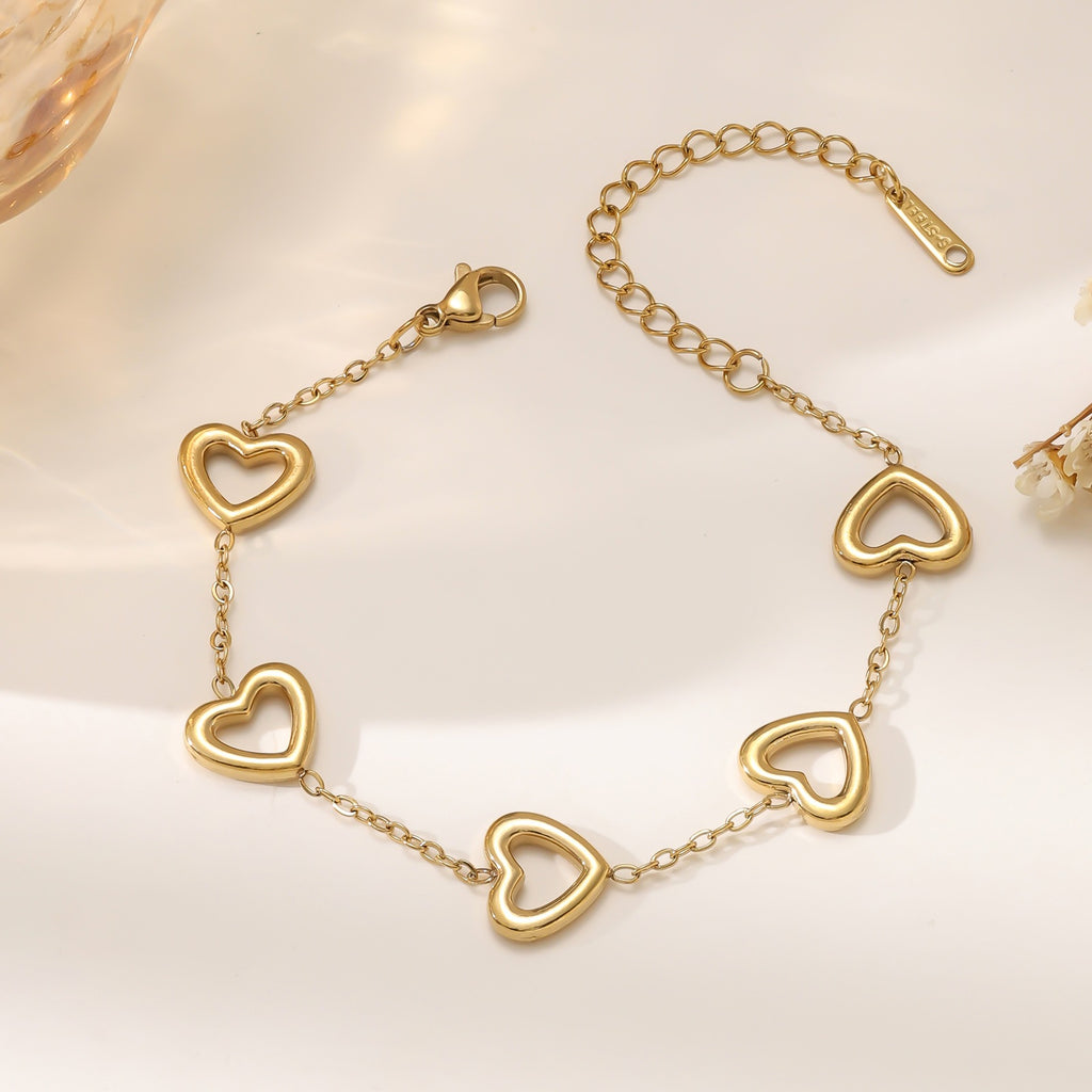 Heart Motif Necklace & Bracelet Set — Titanium Steel, 18K Gold Plated, Fade-Resistant