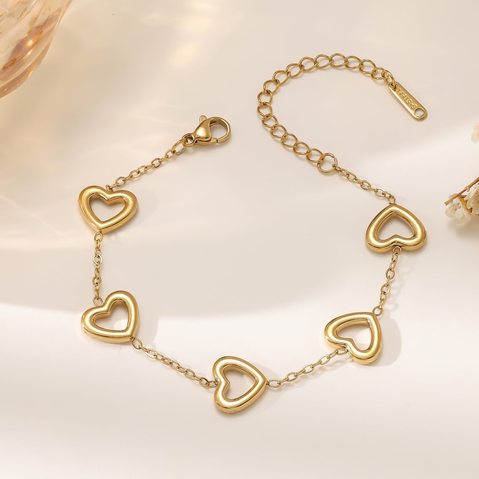Heart Motif Necklace & Bracelet Set — Titanium Steel, 18K Gold Plated, Fade-Resistant