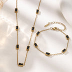 Geometric Rectangle Zirconia 304 Stainless Steel Jewelry Set — Retro Choker Style