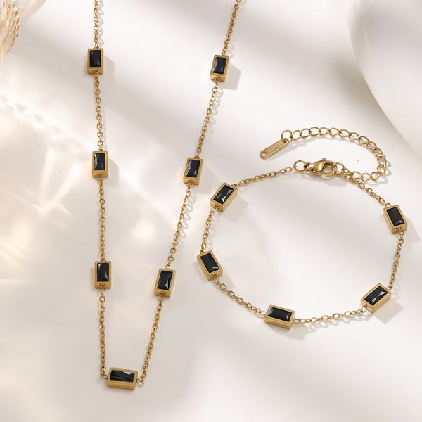 Geometric Rectangle Zirconia 304 Stainless Steel Jewelry Set — Retro Choker Style