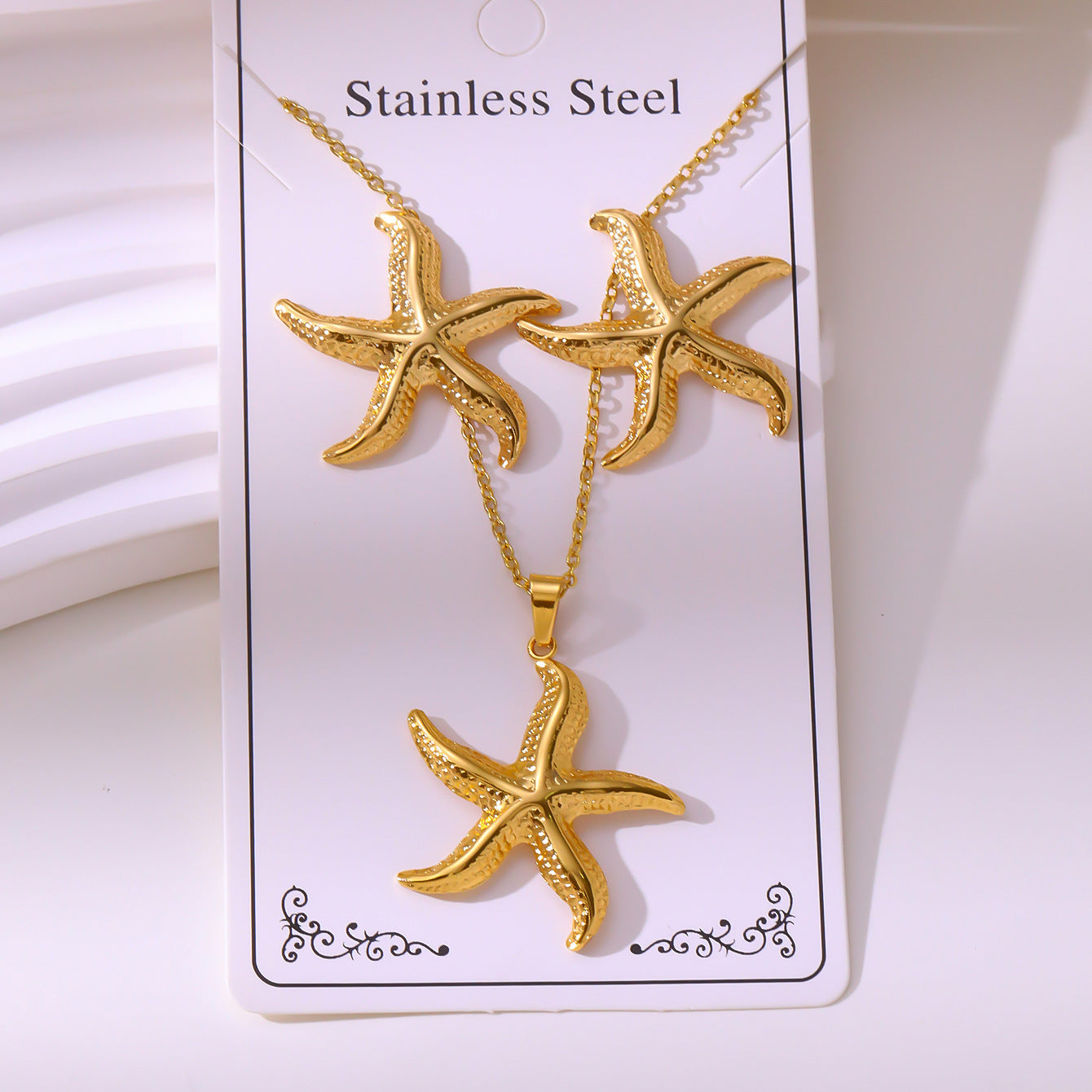 Retro Palace Starfish Earrings & Necklace Set — 18K Gold Plated