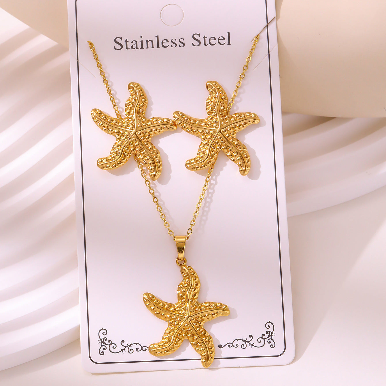 Retro Palace Starfish Earrings & Necklace Set — 18K Gold Plated
