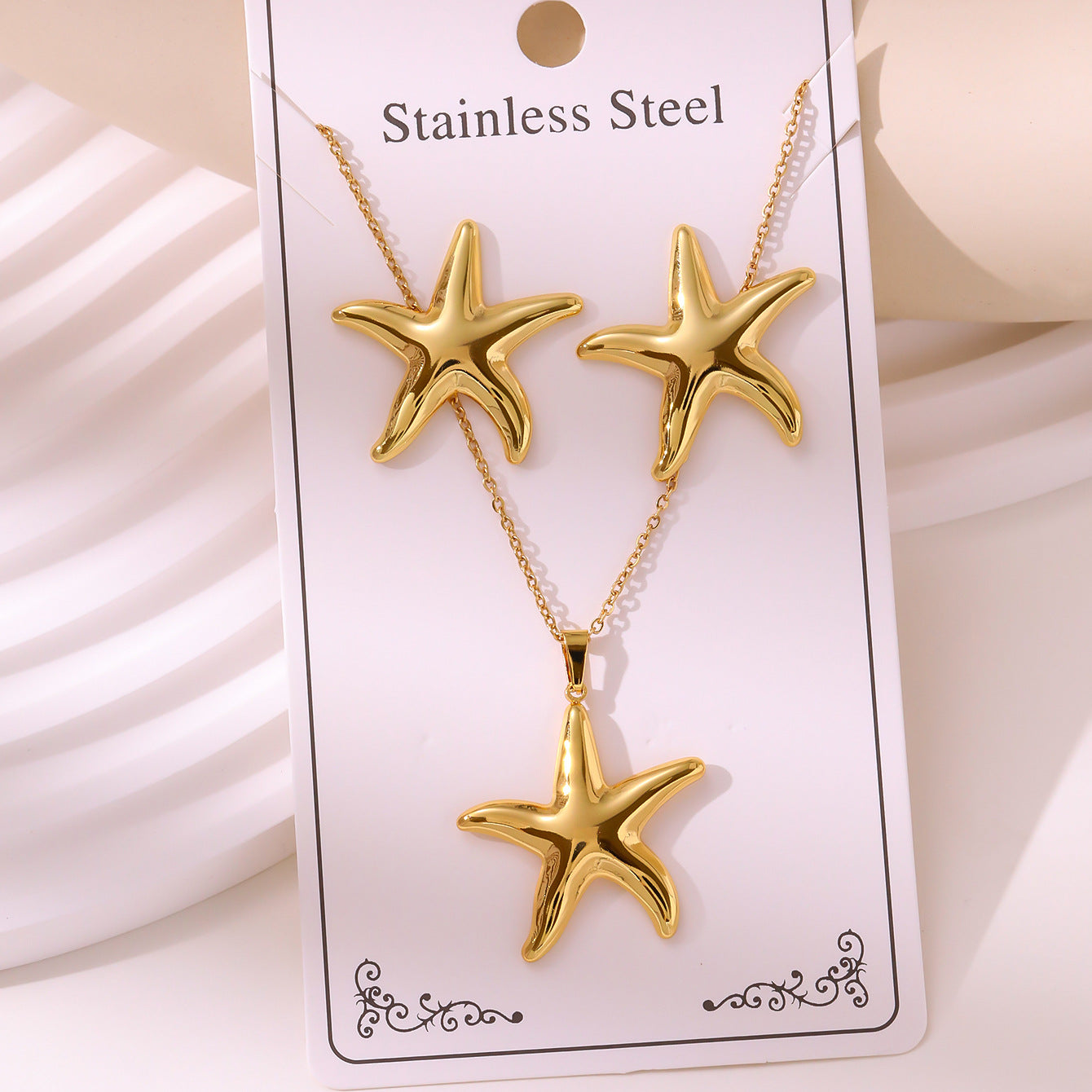 Retro Palace Starfish Earrings & Necklace Set — 18K Gold Plated