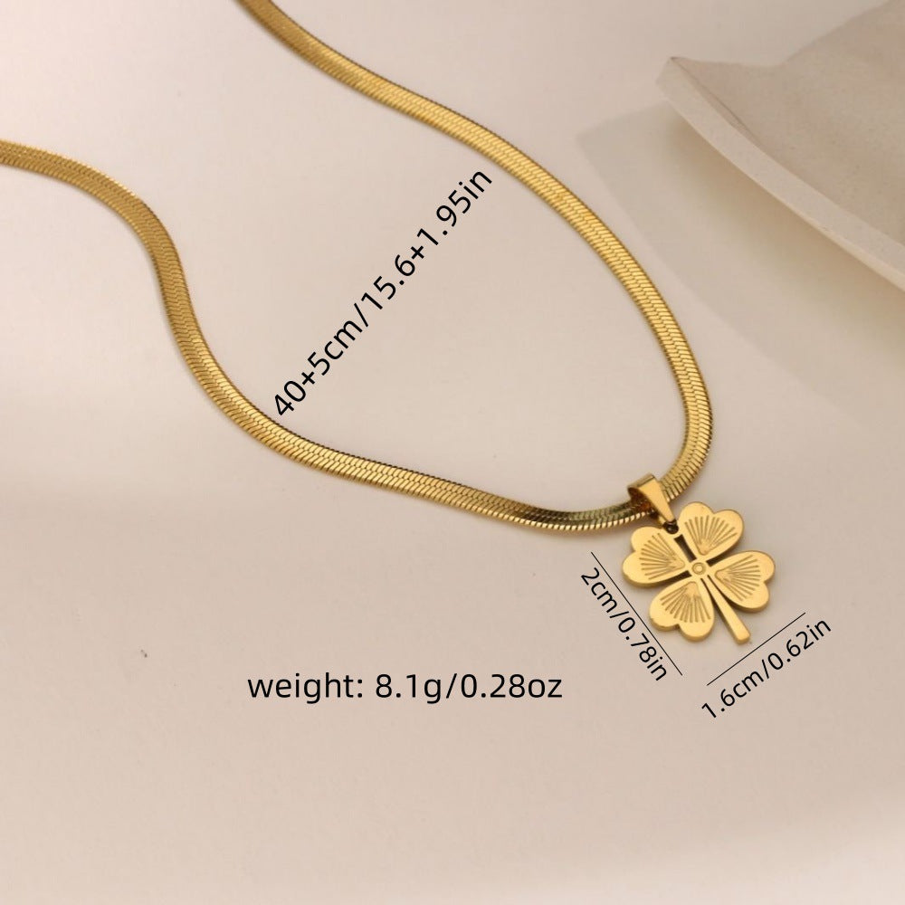 Four-Leaf Clover Necklace — Titanium Steel, 18K Gold Plated, Light Luxury Collarbone Chain