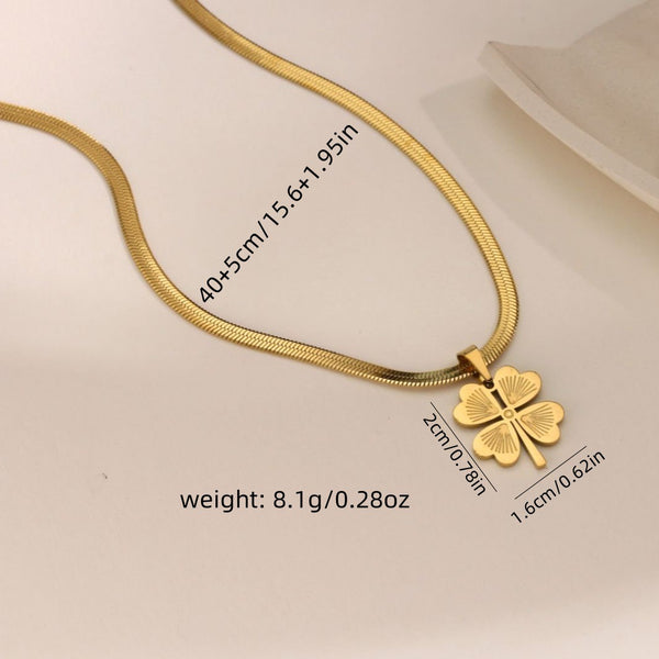 Four-Leaf Clover Necklace — Titanium Steel, 18K Gold Plated, Light Luxury Collarbone Chain