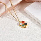 Lucky Four-Leaf Clover White Shell Necklace — Titanium Steel, 18K Gold Plated