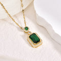 Square Zircon Pendant Necklace — 18K Gold, Titanium Steel, Green/Red