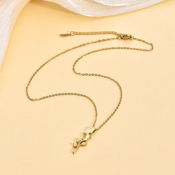 Vintage Rose Flower Pendant Necklace — Titanium Steel, Elegant