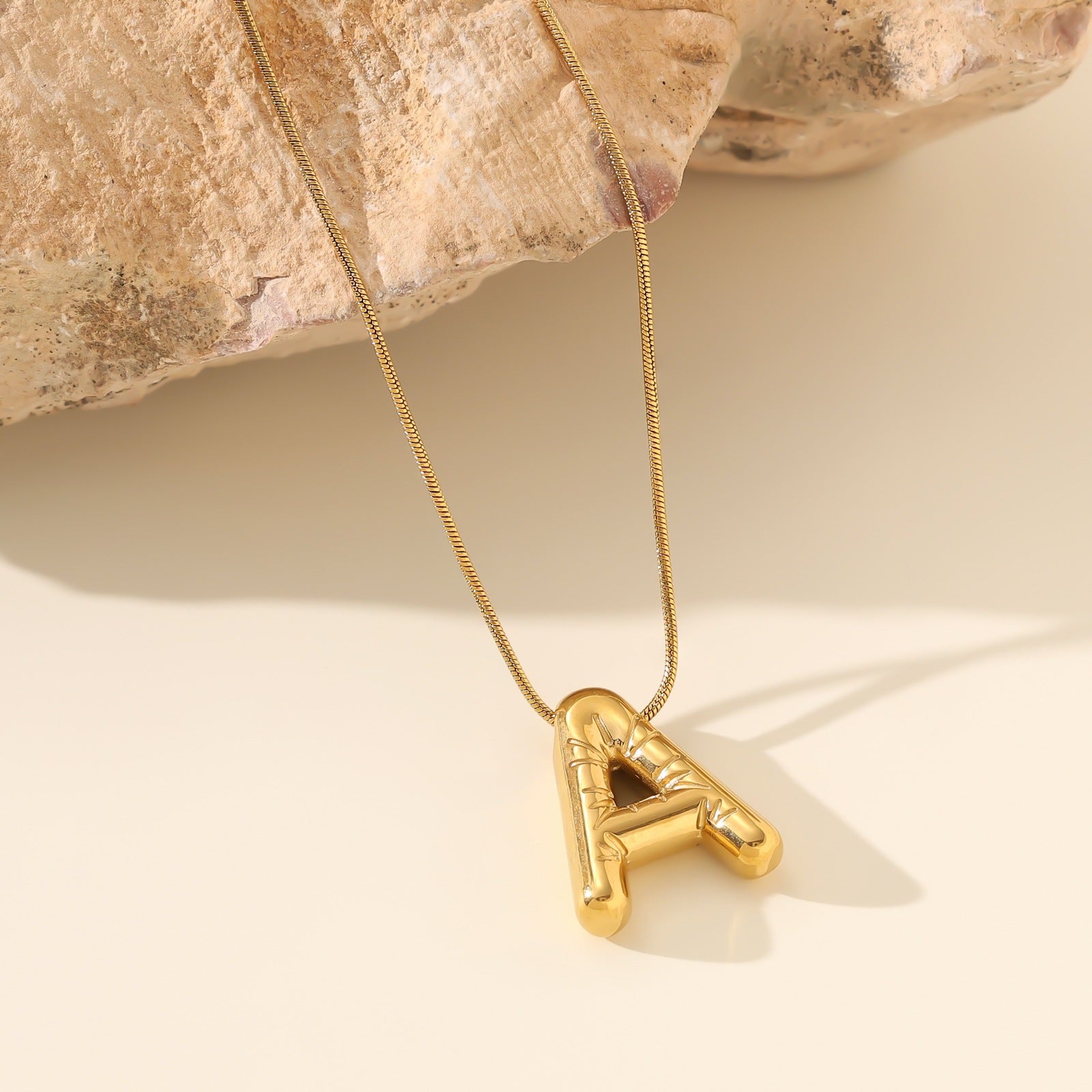 26 Letter Pendant Necklace — 18K Gold Plated Stainless Steel Snake Chain