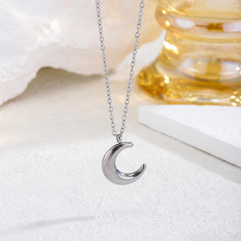 Crescent Moon Necklace — 304 Stainless Steel, 18K Gold Plated, Minimalist
