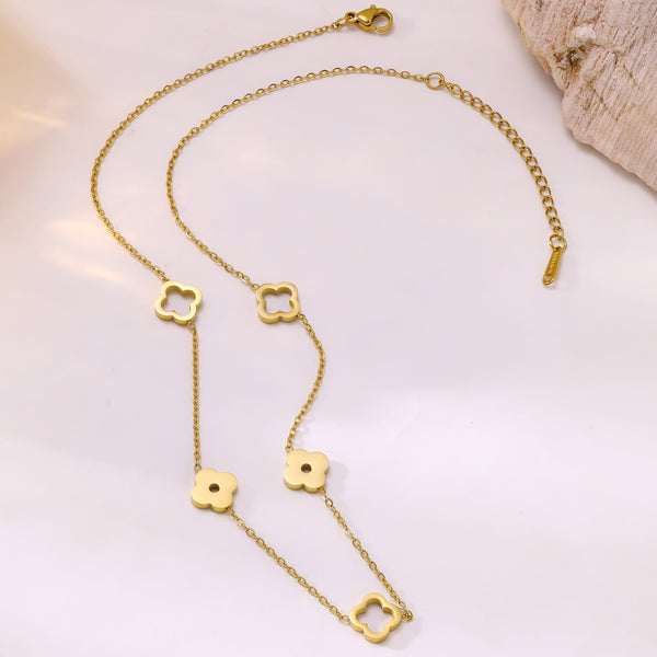 Four-Leaf Clover Long Hollow Necklace — Stainless Steel, 18K Gold, Trending