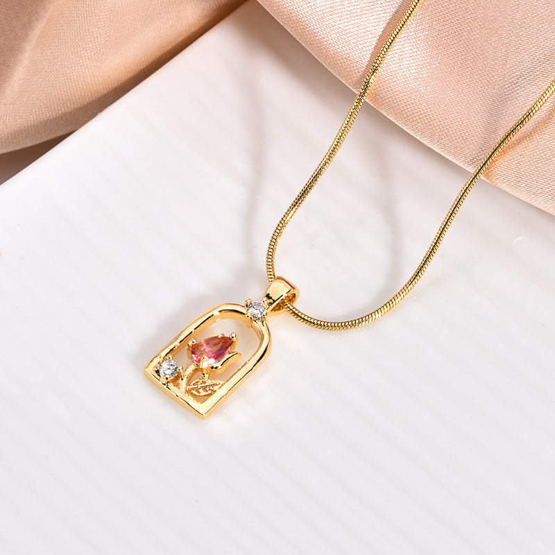 Copper Zircon Crystal Pendant Necklace — 18K Gold Plated, 21 Styles, Fade-Resistant