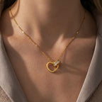 Roman Zircon Heart Pendant Necklace — 18K Gold, Light Luxury Collarbone Chain