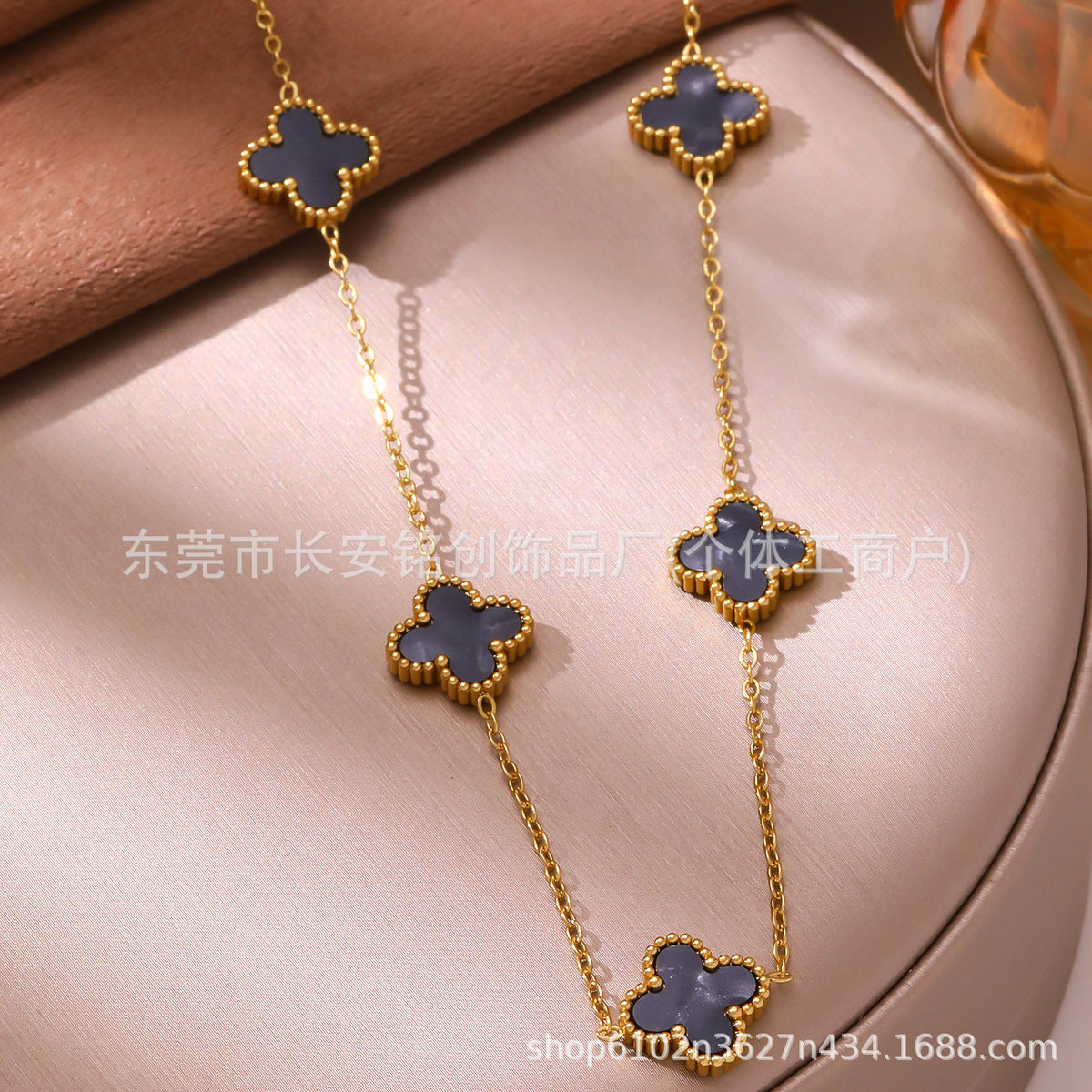 13mm Five-Petal Four-Leaf Clover Necklace — Stainless Steel, Lucky Flower, 19 Colors