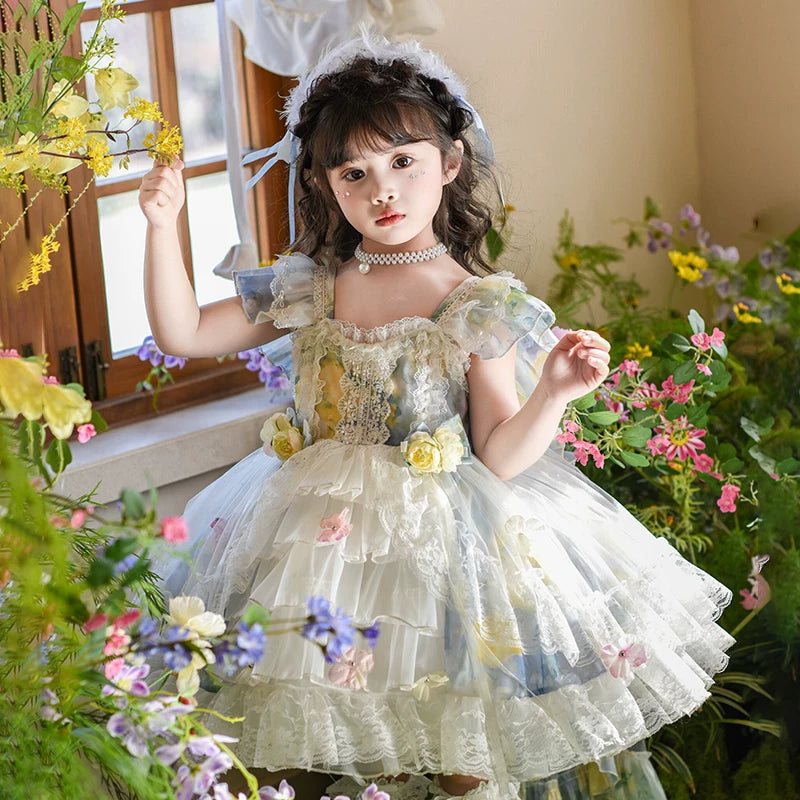 Girls Summer Wizard of Oz Lolita Princess Dress — Fluffy Puff Sleeveless Party Gown for Kids