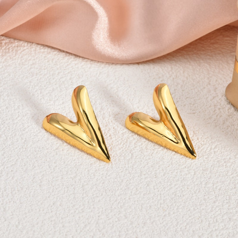 Fashion Oil-Pressed Stud Earrings — 18K Gold Plated Stainless Steel Minimalist Earrings