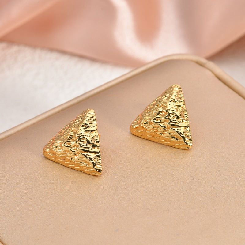 Fashion Oil-Pressed Stud Earrings — 18K Gold Plated Stainless Steel Minimalist Earrings